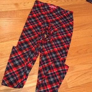 Red white and blue plaid leggings